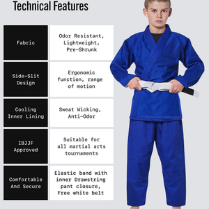 Personalizado liso 100% algodón profesional BJJ Gi entrenamiento Judo Karate Kimono niños esencial azul brasileño Jiu Jitsu BJJ Gi - Product Image 4