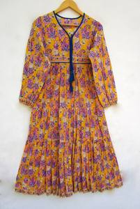 เดรสผ้าฝ้ายพิมพ์ลายมินิเดรสแขนยาวสีขาวม่วง - Product Image 6