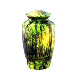 High Quality Brass Urn with Green <b>Stone</b> Finish Aluminum & Silver Floral Engraving Keepsake for Human Ashes Funeral Supplies - Product Image 5