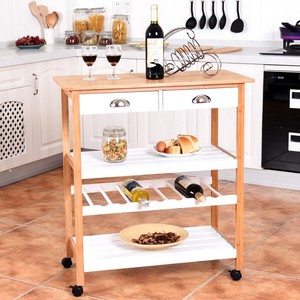 Modern <b>Oak</b> Wood Panel Mobile Kitchen Shelf 80x40x86cm with Wheels - Product Image 6