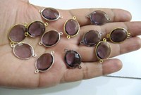 Conectores de Bisel de Doble Aro Facetados con Cuarzo Amatista en Forma Ovalada de Latón de 16-18mm, Elige el Color de Revestimiento para la Fabricación de Joyas