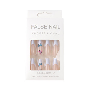 Venta al por mayor 24 Uds ABS <span class=keywords><strong>uñas</strong></span> postizas <span class=keywords><strong>azul</strong></span> <span class=keywords><strong>y</strong></span> <span class=keywords><strong>rosa</strong></span> mariposa estampado largo bailarina <span class=keywords><strong>uñas</strong></span> de dedo prensa con pegamento de <span class=keywords><strong>uñas</strong></span> - Product Image 4