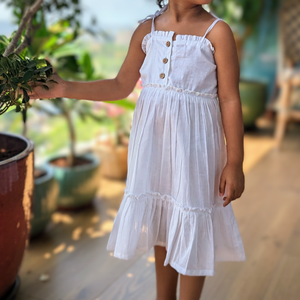 Robe d'été 100 % coton pour filles, sans manches, bretelles spaghetti, longueur cheville, col carré, silhouette plage, écologique - Product Image 1