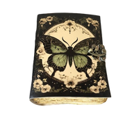 400 Page Grand Papillon En Cuir Grimoire Livre De Sort Vierge Des Ombres Journal De Sorcellerie avec Moth & Morpho Butterfly Design
