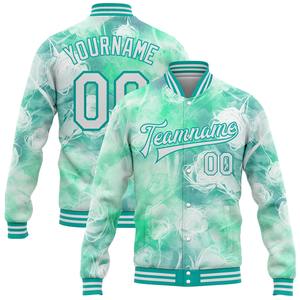 Vente en gros dans l'industrie directe de bombardiers 3D décontractés hiver personnalisés Aqua White Halo Dying Rose veste Letterman Varsity Full-Snap - Product Image 1