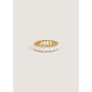 Bague Éternité Blaire en Or Jaune 14k et Platine 10k avec Diamant Taille Émeraude IGI, Géométrique Marquise pour Mariage et Hip-Hop - Product Image 1