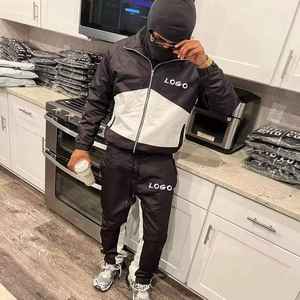 Ensemble de survêtement de jogging pour homme en nylon surdimensionné avec logo réfléchissant, fermeture éclair vintage, coupe-vent, 2 pièces, léger - Product Image 1