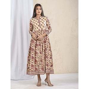 Vestido Largo de Algodón Estampado Color Malva, Estilo Casual Elegante y Hippie, Transpirable, Ideal para el Trabajo de Oficina, Fiestas de Cumpleaños - Product Image 3