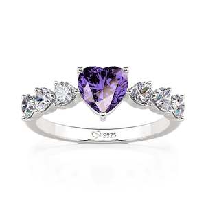Anillo de Promesa Personalizado Jeulia con Corazón - Plata de Ley con Zirconia de Piedra Natal, Bañado en Rodio, Regalo Geométrico - Product Image 1