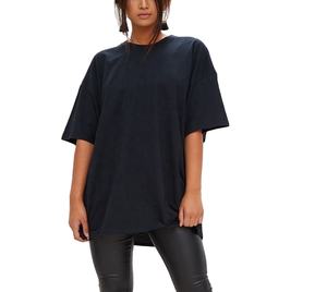 Camiseta de gran tamaño con estampado elegante bajo demanda para verano, camiseta negra personalizada, Top corto de algodón 100%, camiseta con hombros caídos para mujer - Product Image 1