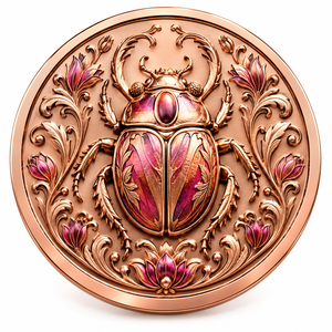 Moneta Commemorativa Rotonda Personalizzata all'Ingrosso in Rame Puro .999 da 1oz con Rilievo Floreale Scarabeo Vintage, Oggetto da Collezione Artistico e Artigianale - Product Image 1
