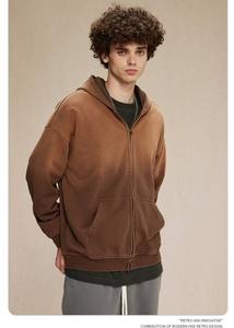 TIMER 420g personnalisé hommes coton français éponge plaine à capuche hommes Vintage Spray Zipup à capuche lavé Double fermeture éclair sweats à capuche - Product Image 3