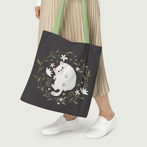<b>Large</b> Capacity Cute Cat Solid <b>Canvas</b> Tote <b>Bag</b> Full Size Design Washable Luxury Eco Friendly Fashion Shopping <b>Bags</b> - Product Image 4
