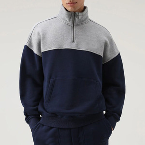 Sweat à capuche à col montant 100% coton brossé pour homme avec demi-fermeture éclair, sweat à capuche à blocs de couleur, sweats à capuche et sweat-shirts 2025 - Product Image 3