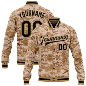 Vente en gros dans l'industrie directe Veste hiver décontractée personnalisée camouflage noir-vieil or 3D full-snap varsité Letterman salut au service - Product Image 1