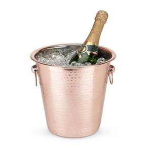 Seau à glace en acier inoxydable martelé avec seau de stockage de glace de forme ronde de qualité supérieure au prix le plus bas - Product Image 1