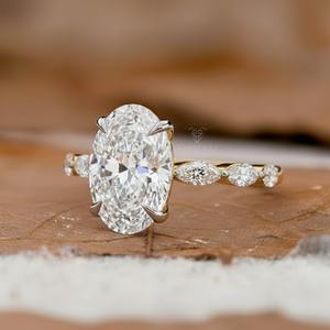 Anillo de Compromiso de Oro Sólido de 14k y 18k con Diamante Cultivado en Laboratorio con Certificación IGI Cvd HPHT Vvs, Joyería para Mujer, Corte Ovalado - Product Image 4