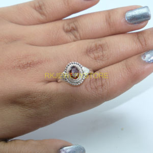 Bague vintage en argent sterling 925 pur, faite à la main, avec pierre précieuse ovale en grenat taillée, pour femme, petite amie, cadeau de Noël, cadeau d'anniversaire - Product Image 4