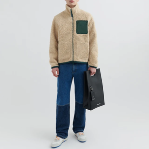 Logo brodé personnalisé col montant veste polaire Sherpa pelucheux en laine pour hommes - Product Image 5