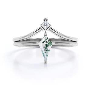 Anillo de Compromiso Clásico con Corte en Forma de Cometa de 1.1 Quilates, Estilo Victoriano, Plata 925, Piedra de Ágata Musgosa Natural, Bañado en Rodio, para Bodas y Fiestas - Product Image 1