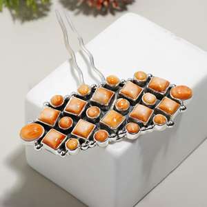 Horquillas de piedras preciosas de ostra naranja natural, venta al por mayor, anillo de joyería de Navajo mexicano, horquillas de sólida plata de ley 925 - Product Image 4