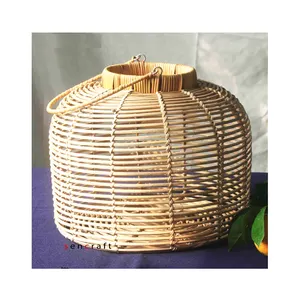 Supplier Home Decoration Rattan Lantern Candle Jar Handicraft Weaving Shades Jute Strings bamboo Indoor Lighting