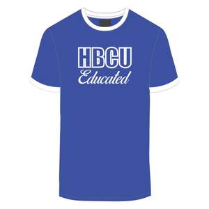 HBCU hommes instruits Chenille contraste garniture sonnerie t-shirt bleu avec des lettres brodées blanches doux coton collégial vêtements - Product Image 2