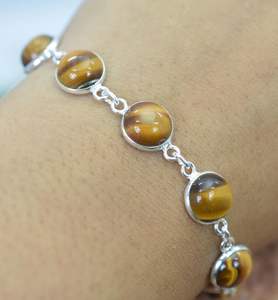 Bracelet en argent œil de tigre jaune naturel 925 Sterling - Product Image 3