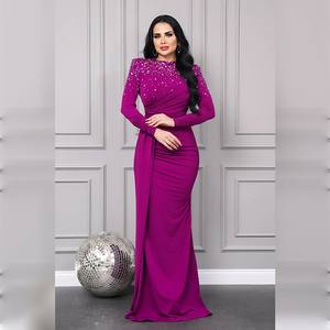 Vestido Largo de Fiesta Formal Vintage de Satén con Mangas Cortas Adornadas y Diseño Ecológico con Cuentas - Product Image 1