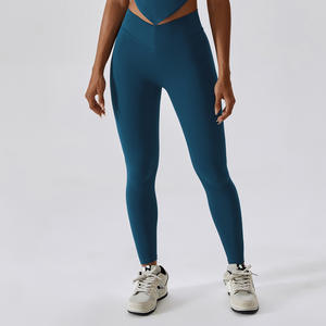 Leggings de yoga et de sport pour femmes, personnalisés en gros, pour l'export, effet seconde peau, couleur unie, taille haute, effet push-up, longueur intégrale - Product Image 4