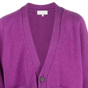 เสื้อคาร์ดิแกนคอวีไหมอะคริลิกสีม่วงคุณภาพสูง ดีไซน์ทันสมัย อุ่นสบายสำหรับผู้หญิง ลายปัก  ทรงยาว  โลโก้ด้านหน้าและด้านหลัง - Product Image 2