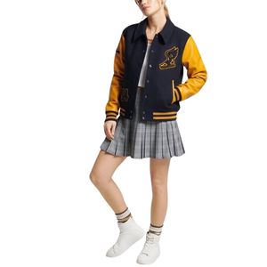 <b>Mixed</b> Varsity Bomber College Baseball Jacket for Men & Women in 100% Cotton Coated Breathable <b>Fabric</b> Streetwear with Pockets - Product Image 4