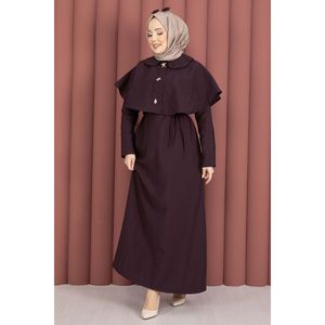Robe minimaliste en crêpe bordeaux avec détail cape et lacets pour un usage quotidien - Product Image 3