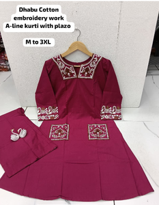 Costumes en coton dhabu pour femmes indiennes et pakistanaises, avec broderie traditionnelle, prêts à porter, ensemble de costume kurta indien pakistanais - Product Image 4