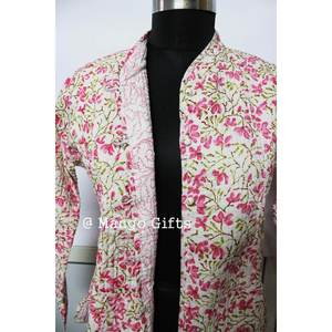 เสื้อแจ็คเก็ตผ้าฝ้ายพิมพ์ลายดอกไม้สีชมพูสำหรับผู้หญิง น้ำหนักเบา ใส่ได้สองด้าน แฟชั่นสำหรับฤดูใบไม้ผลิ - Product Image 2