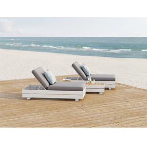 Dimensions extérieures rétro Chaises longues de plage extra larges Jardin moderne Pulvérisation d'aluminium Chaise longue d'hôtel grise - Product Image 2