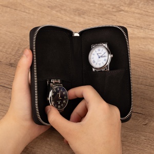 Montres pour hommes étui de voyage en cuir véritable montres de luxe étui de voyage double fentes montre-bracelet boîte de rangement WR-0095 - Product Image 1