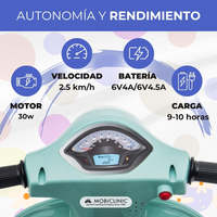 Moto Électrique Vespa Piaggio pour Enfants 30W, Moteur Anti-Basculement, Vitesse 2.5 km/h, Effets Musicaux, Marque Rome Mobiclinic