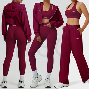 Vêtements de sport respirants à carreaux personnalisés ensemble de yoga pour femmes haut court zippé de haute qualité sweat à capuche pantalon de survêtement soutien-gorge dos nu fitness - Product Image 1