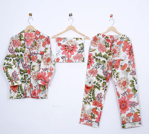 Pijama de algodón con estampado de bloque de mano para damas de honor, traje de noche para mujer, Conjunto de pijama Floral, ropa de dormir para mujer, pijama indio - Product Image 1
