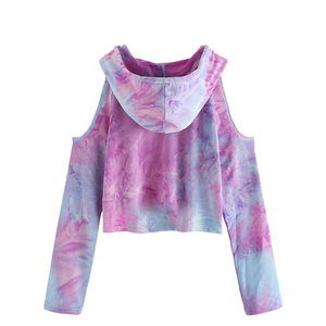 2025 Tie-Dye Women's Crop Hoodie Fashionable Long Sleeve Casual Sweatshirt with Short Hood <b>Winter</b> <b>Top</b> Blouse Front Printed Logo - Product Image 2