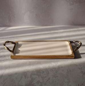 Bandeja de servicio de madera de aluminio más vendida al por mayor acabado esmaltado forma ovalada para ocasiones Diwali técnica de artesanía de metal - Product Image 4