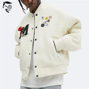 2024 personnalisé hommes 100% laine Varsity Bomber veste Rose broderie col rond fermeture à glissière toile hiver lettre veste-OEM - Product Image 4