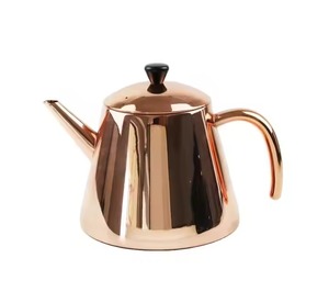 กาน้ำชาทองแดงแบบโบราณพร้อมฝาปิดฐานกว้างสำหรับให้ความร้อนสม่ำเสมอสำหรับบนเตาต้มหรือชั้นวางโชว์ - Product Image 1