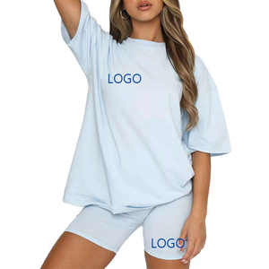 Conjunto corto de moda de verano para mujer, camiseta de manga corta lisa en blanco, pantalones cortos, conjunto corto de 2 piezas - Product Image 3