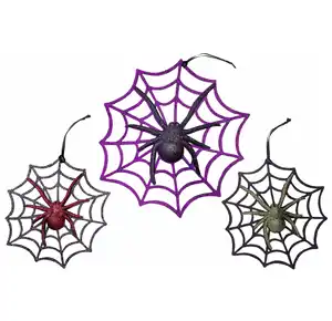 OEM ODM 11 Inch + 8 Inch 3D Glittered Halloween Spider Web Ornaments For Door/Window/Wall Party Hanging Decorations Set Of 3