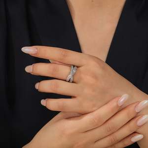 Jeulia Sterling <b>Silver</b> Bow Crossover Women's Wedding Band <b>Ring</b> - Product Image 6