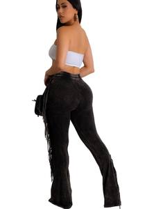 Boutiques <b>Women</b> <b>Trousers</b> New Arrival Fall Female Pants High Waist Washed Tassel Woman Falred Pants Leggings - Product Image 4