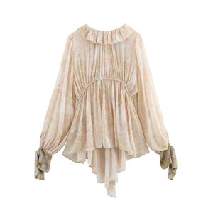 Chemise à manches longues asymétrique à col en V imprimée pour femmes 2025 printemps nouvelle couche décorative - Product Image 6