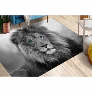 Tapis Lion aux Yeux Bleus : Tapis d'appoint à thème animal sauvage, Tapis imprimé, Tapis fin non tissé - Product Image 1